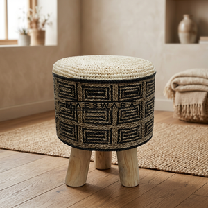 <b>STOOL</b> MOZAIK 2 Luxury Handmade Seagrass and Sisal Woven Round Storage <b>Stool</b> with Solid Wood Legs Boho Ottoman Furniture - Product Image 4
