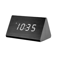 Réveil LED solaire en bois, design moderne et créatif, multifonctionnel, avec thermomètre et calendrier, pour chambre à coucher, contrôle du son et de la lumière