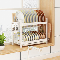 Égouttoir à vaisselle en métal pour cuisine, en acier inoxydable, pliable, double couche, pour ustensiles, tasses, assiettes et bols