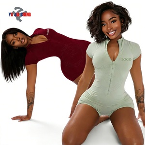 Combinaison <span class=keywords><strong>Courte</strong></span> Personnalisée à Manches Courtes pour Femme, Justaucorps Moulant de Sport, <span class=keywords><strong>Combishort</strong></span> de Fitness avec Fermeture Éclair - Product Image 2
