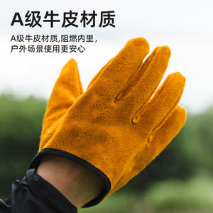 Guantes magnéticos fuertes de piel de vaca para acampar al aire libre, resistentes al calor, con gancho, unisex, naranja y negro - Product Image 3