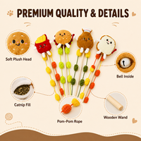 Vente en gros : Jouet interactif pour chat en peluche, baguette de chat en forme de nourriture, avec manche en bois et clochette, herbe à chat, logo personnalisé, cadeau promotionnel