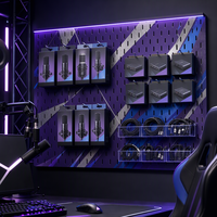 Toile de fond personnalisée pour stand de jeu avec emplacements ovales pour l'affichage d'équipements de jeu et le rangement organisé