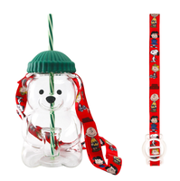Bouteille en verre jetable en gros, mini 500 ml, motif ours en peluche, avec paille, pour boissons froides et café