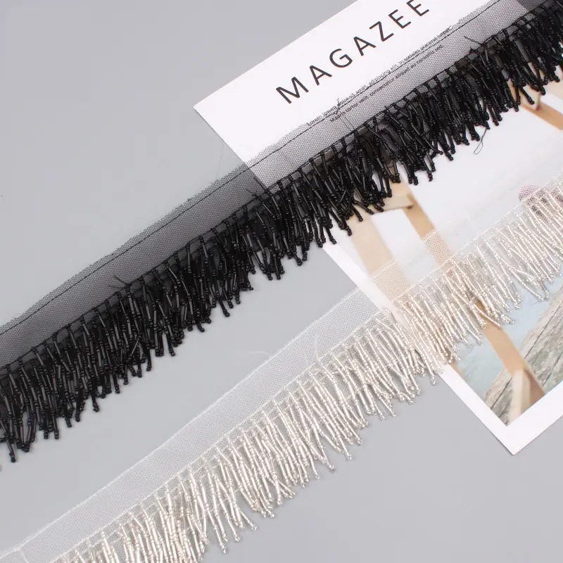 El yapımı boncuklu kristal cam dokuma saçak dantel Trim giyim perde dekorasyonu