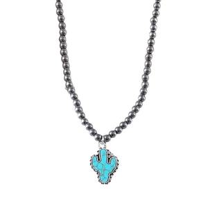 Turquoise Squash <span class=keywords><strong>Faux</strong></span> <span class=keywords><strong>Pearl</strong></span> Collier Ras Du Cou pour Femmes Navajo Style Mode Pendentif Cactus/Cowboy Boot/Star/Steer Bull Head - Product Image 6
