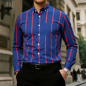 Camisa de Moda para Hombre, Estilo Casual, a Rayas, Antibolitas, con Botones, para Oficina o Calle, con Bolsillo - Product Image 3