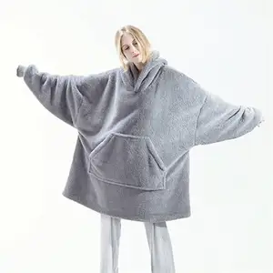 Hot Sale Unisex Wearable Blanket Hoodie Sweatshirt Pocket Warm TV Lazy Blanket Flannel Fleece Kimono