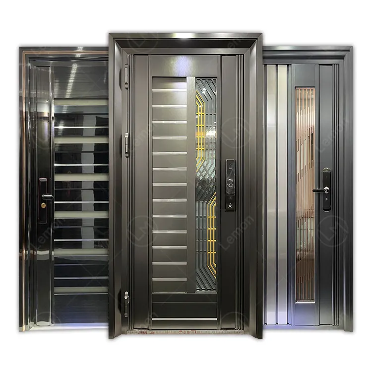 Дверь из нержавеющей стали 304/316 с цифровым замком со сканером отпечатков пальцев, Внешняя защита, металлическая дверь, решетка, стеклянный дизайн