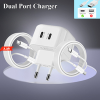 Chargeur mural rapide USB-C 43W PD 20W avec câble pour téléphone et appareil photo, prise UK EU US, 2 ports Type-C