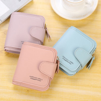 2025 tren Carteras Para Mujer wanita ritsleting kancing dompet pendek kulit PU dompet koin kecil warna Solid multifungsi