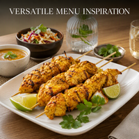 Brochettes de poulet au curry, poulet mariné tendre, collation pour la restauration, les services de traiteur