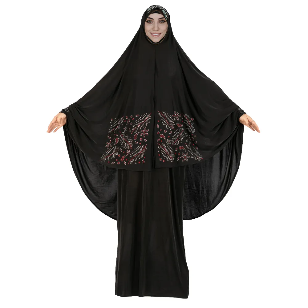 Pakistani hot diamonds pure color two-piece loose sleeve coned casual Muslim women's robes African women's worship clothing