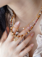 JoJo-Collier ras du cou réglable en perles de pierre naturelle marron avec breloques en or soleil lune étoile bijoux faits main pour femmes