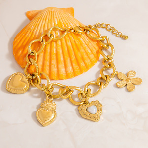Fashion Charm <b>Bracelet</b> 18K Gold Plated Heart <b>Flower</b> Moon Pendant Unisex Jewelry Gift Yiwu Origin SL41432 - Product Image 3