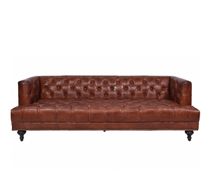 Sofá Chesterfield de 3 Plazas de Alta Calidad con Respaldo Alto, Diseño Wingback, Tapizado en Cuero Genuino, Muebles de Lujo para Hotel - Product Image 1