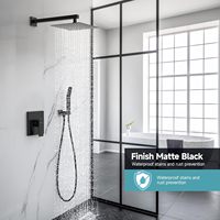 Ensemble complet de douche à eau chaude froide à double fonction-Combo pluie/main haute pression noir avec robinet étanche
