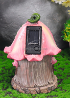 Figurine de maison champignon en résine pour paysage de jardin Décoration extérieure Ornements de maison roses avec lumières solaires
