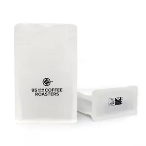 定制印花白色牛皮纸哑光拉链咖啡包装8侧密封袋小袋平底带阀袋