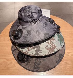 Chapeau de soleil surdimensionné pour homme avec logo personnalisé, à large bord, imprimé, pour la pêche en extérieur, camouflage, réversible, avec cordon, style bob, avec ventilateur solaire intégré - Product Image 5