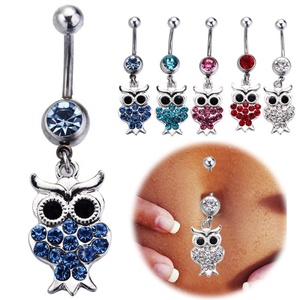 Surgical Steel Piercing <strong>Jewelry</strong> <strong>Owl</strong> Shaped Belly Rings Colorful Crystal Dangling Belly Button Piercing Gift <strong>Jewelry</strong> - Product Image 3