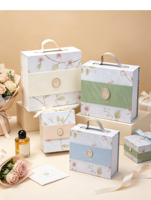 Boîte cadeau portable écologique réutilisable faite à la main avec fermeture magnétique à rabat, motif floral, personnalisable pour les entreprises