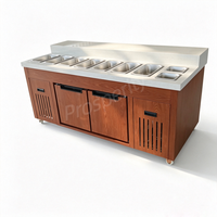 Comptoir de bar à salades réfrigéré commercial, table de préparation de buffet en bois grainé avec bacs GN