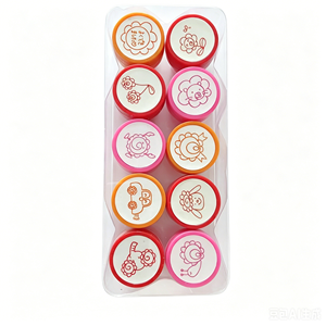 Lot de 12 tampons auto-encreurs personnalisés <span class=keywords><strong>TopFun</strong></span> sur le thème des cartons, en plastique, pour enfants, jouet éducatif pour les 2-4 ans - Product Image 1