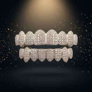 Grillz dentaire personnalisé en argent 925 avec moissanite, motif nid d'abeille, coupe brillant rond, bijoux hip-hop - Product Image 3