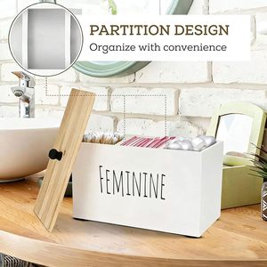 Feminine Wooden Storage <b>Box</b> With Lid And Compartments Rectangular White For Bathroom Use - Product Image 3