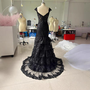 エレガントなノースリーブフリルチュール,カスタマイズサイズイブニングドレスセクシーVネックハイスリットレディープロムスカート - Product Image 5