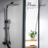 Ensemble de douche mural carré noir mat en acier inoxydable 304, mitigeur de douche 3 fonctions, kit avec douchette à main et barre coulissante