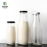 Botol kaca susu jus minuman, tempat penyimpanan 250ml 250ml 500ml 1000ml 1L dengan tutup