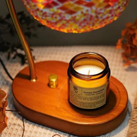 Lampe de bureau en verre de style marocain en gros avec interrupteur à minuterie réglable, élégante lampe chauffante à bougie avec alimentation en bois