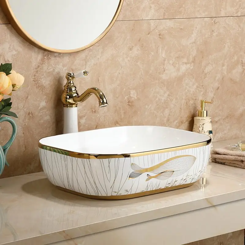 Amerikan tarzı lavabo tezgah üstü seramik altın renk için yaratıcı havzası evye