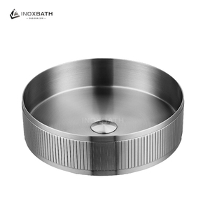 Lavabo da Appoggio Rotondo con Motivo a Righe in Acciaio Inox 304 Dorato per Casa, Hotel, Ristorante, Bagno - Product Image 3