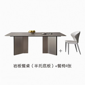 Juego de mesa y sillas de comedor de losa de piedra rectangular de lujo ligero de estilo italiano, muebles de comedor minimalistas modernos de 6 piezas - Product Image 5