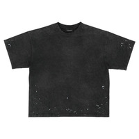 Personalizado al por mayor 100% algodón 300 GSM peso pesado camisetas a granel pintura de gran tamaño recortada superior Vintage ácido lavado camiseta hombres