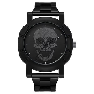Montre à Quartz Tendance pour Homme avec Cadran Tête de Mort, Bracelet en Acier Inoxydable Noir, Style Gothique Punk, Montre-Bracelet Décontractée et à la Mode, Vente en Gros - Product Image 1
