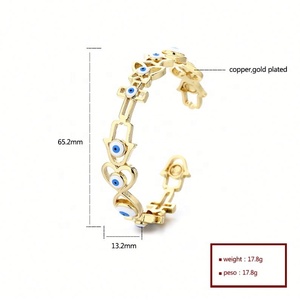 Bracelet manchette ouvert coloré pour femme, doré, creux, en forme de cœur, émaillé, style bohème, amulette de protection, tendance - Product Image 6