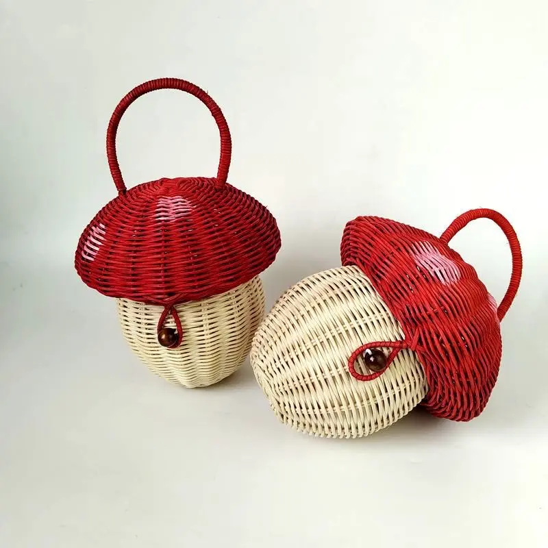 Bali Mini Bamboo Basket For Children Cross Woven Cute Pinecone Rattan Bag