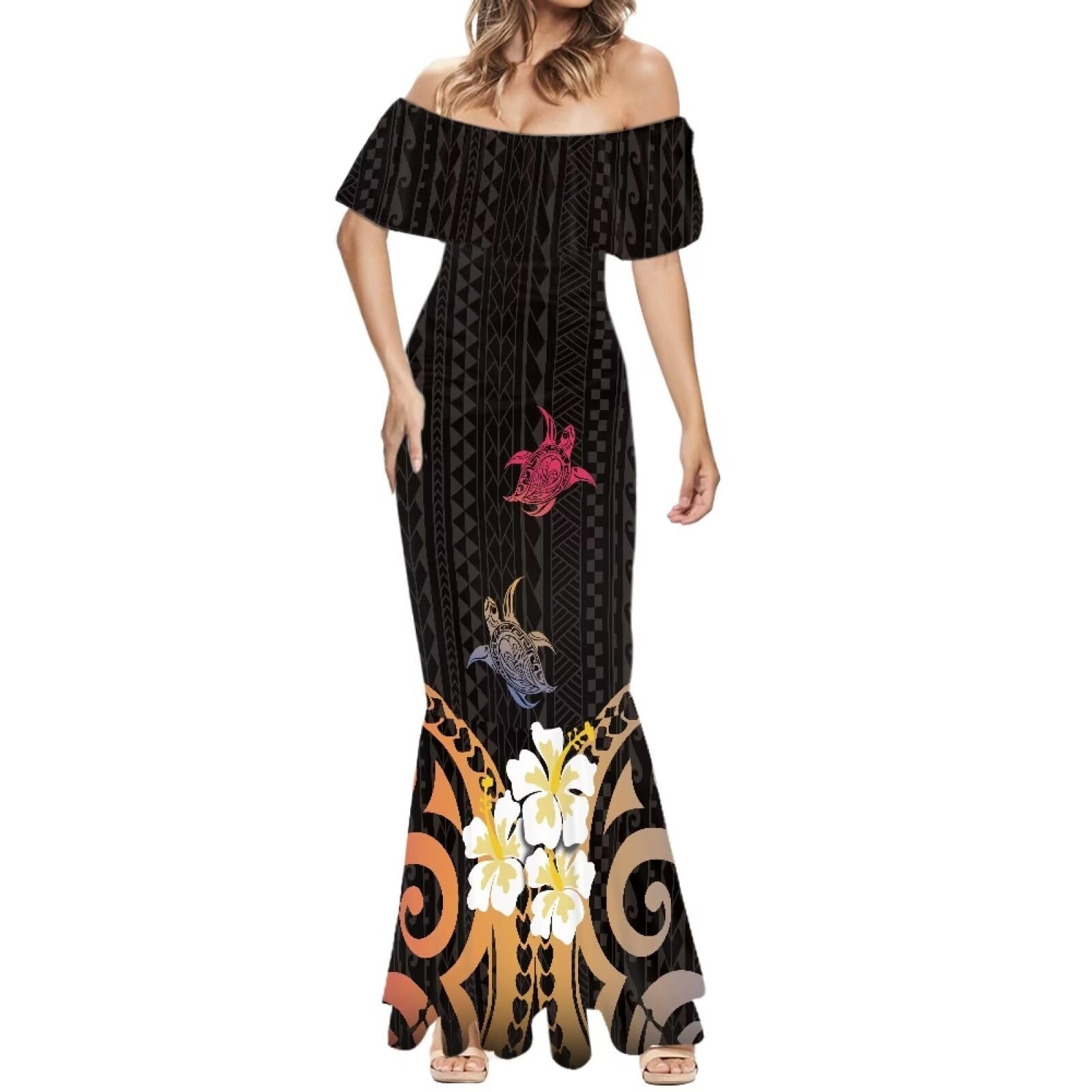 Women Island Polynesian Tribal Design Fishtail Dress and Off Shoulder Tops  Samoa Puletasi Custom Polynesian Dress