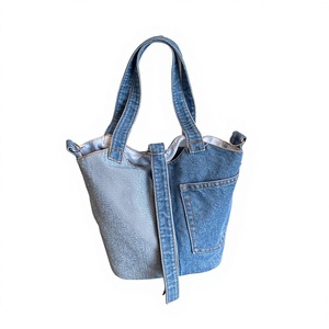 Retro Mori Style Denim Vegetable <b>Basket</b> Women's New Handheld Water Bottle Style Shoulder Crossbody Polyester Tanjing - Product Image 1