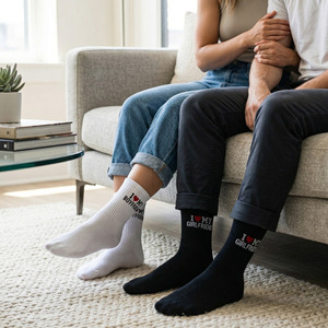 Calcetines para Parejas, Diseño 'I Love My Boyfriend <span class=keywords><strong>Girlfriend</strong></span>', Unisex, Divertidos, con Letras de Corazón, Regalo para Parejas, Moda, Uso Diario, Calcetines Personalizados - Product Image 1