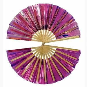 Factory Wholesale New Product Iridescent Vinyl Fan Bamboo Large Rave Festival Folding Hand Fans