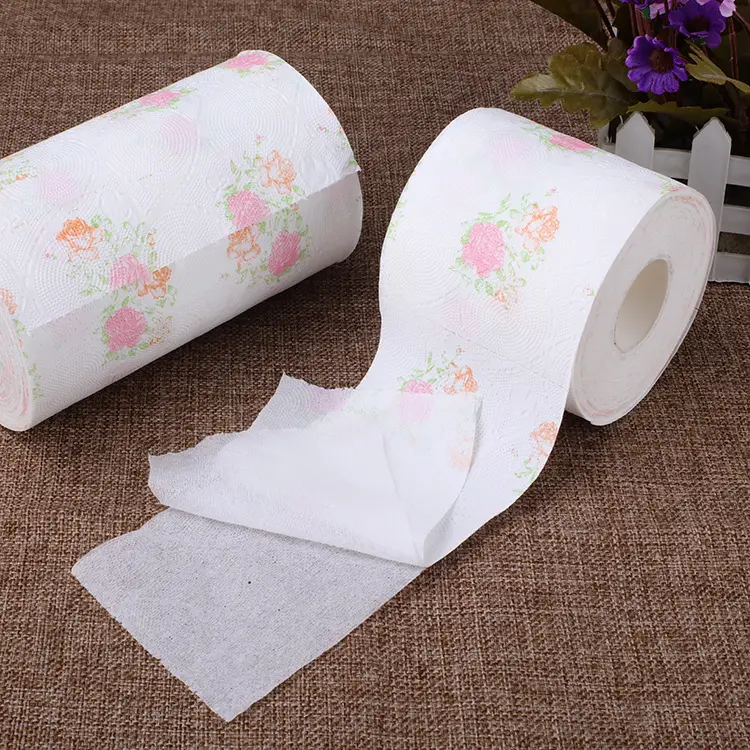 Rouleau de papier toilette gaufré imprimé de fleurs colorées épaissies personnalisées pour le ménage