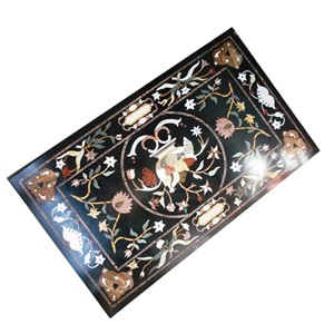 Plateau de table rectangulaire en marbre noir pour salle à manger et cuisine, dalle Parchinkari, motif floral abstrait complexe, décoration de couloir - Product Image 4