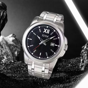 Grand cadran bleu chiffres arabes Design montres-bracelets analogiques pour hommes 50 mètres résistant à l'eau affichage de la date ses paires en cuir - Product Image 4