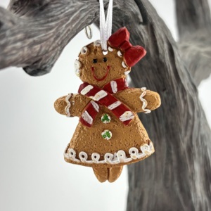 Handmade Christmas PVC Gingerbread Man Ornament High Quality UV Printed Home Decor <b>Red</b> <b>Bow</b> Scarf Green Accents Holiday - Product Image 1