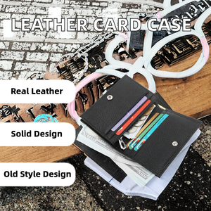 Titular de la tarjeta de crédito de negocios de cuero genuino de grado superior para hombres Patrón sólido de Estilo Vintage minimalista - Product Image 3